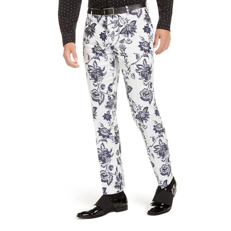 Image for Men's Floral Metallic Party Dress Pant,White
