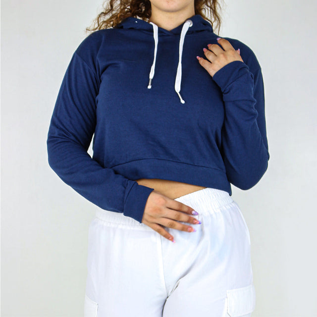 Image for Women's Plain Crop Hoodie,Navy