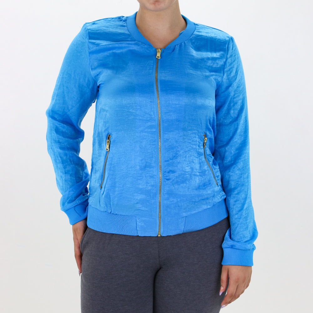 Image for Women's Full Zipper Satin Jacket,Blue