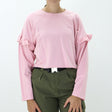 Image for Women's Ruffle Sleeve Cropped Sweater,Baby Pink