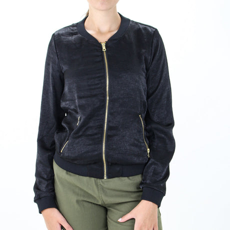 Image for Women's Full Zipper Satin Jacket,Black