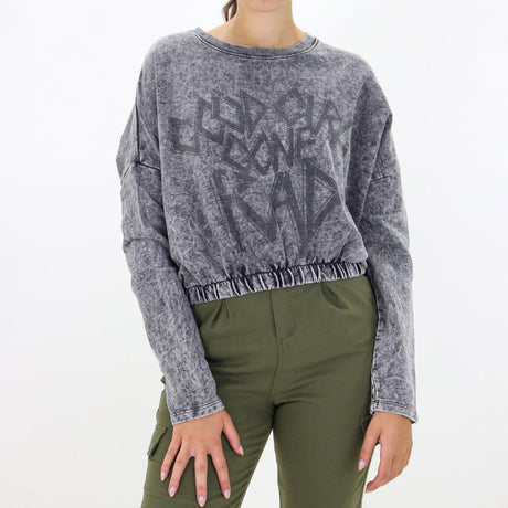 Image for Women's Elastic Waist Cropped Sweater,Grey