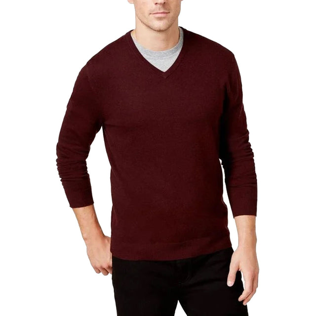 Image for Men's Solid V-Neck Cotton Sweater,Burgundy