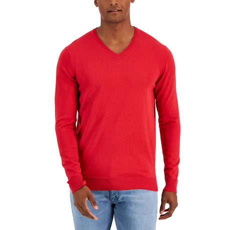 Image for Men's Solid V-Neck Cotton Sweater,Red