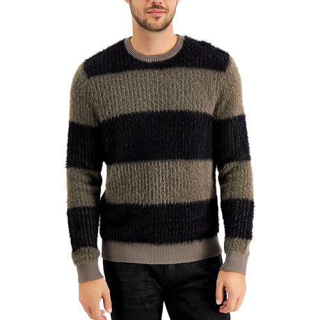 Image for Men's Fuzzy Striped Sweater,Black/Grey