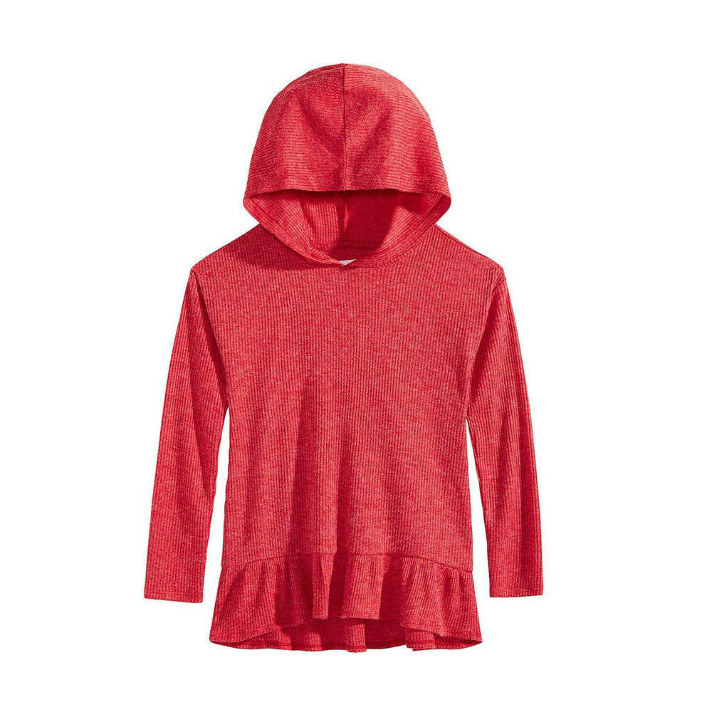 Image for Kids Girl Ribbed Hooded Sweater,Red