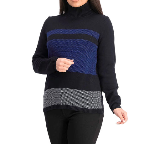 Image for Women's Colorblocked Cotton Turtleneck Sweater,Black