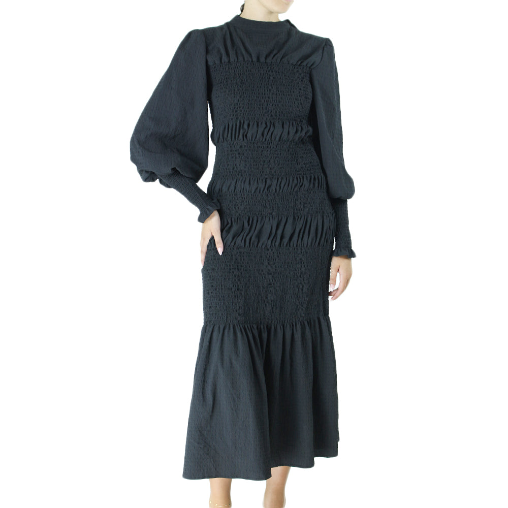 Image for Women's Smocked Casual Long Dress,Black