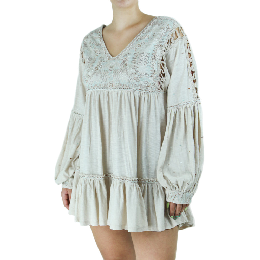 Image for Women's Embroidered Casual Dress,Beige