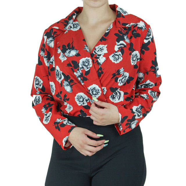 Image for Women's Floral Print Bodysuit,Red