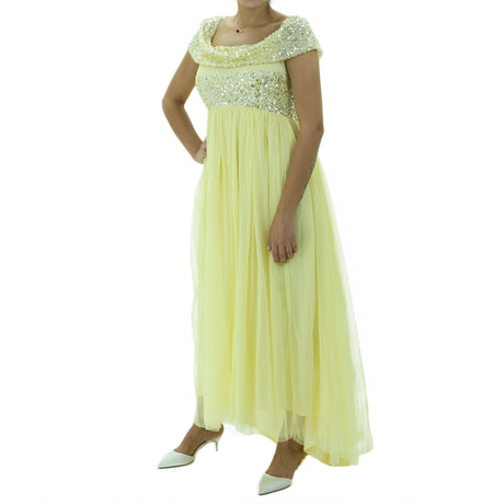 Image for Women's Sequined Formal Long Dress,Yellow