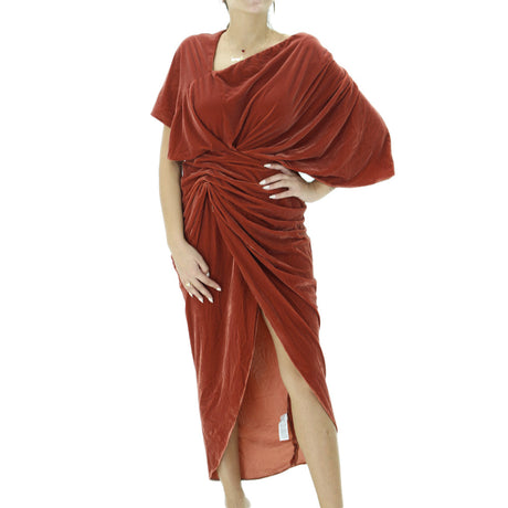 Image for Women's Split Side Ruched Velvet Dress,Brick