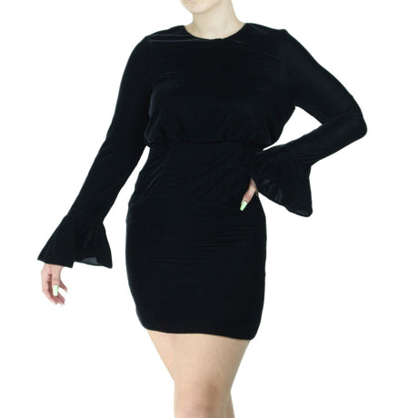 Image for Women's Bell Sleeve Velvet Dress,Black