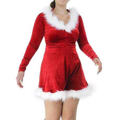 Image for Women's Faux Fur Velvet Christmas Dress,Red/White