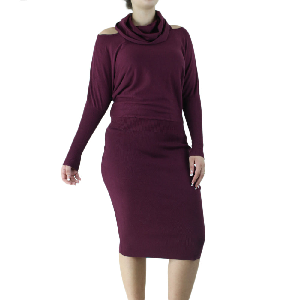 Image for Women's Cold Shoulder Sweater Dress,Burgundy