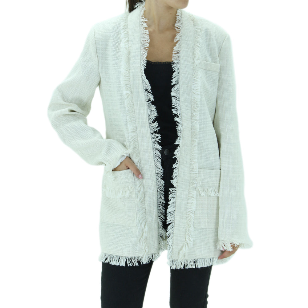 Image for Women's Tall Coord Boucle Frayed Blazer,Off White