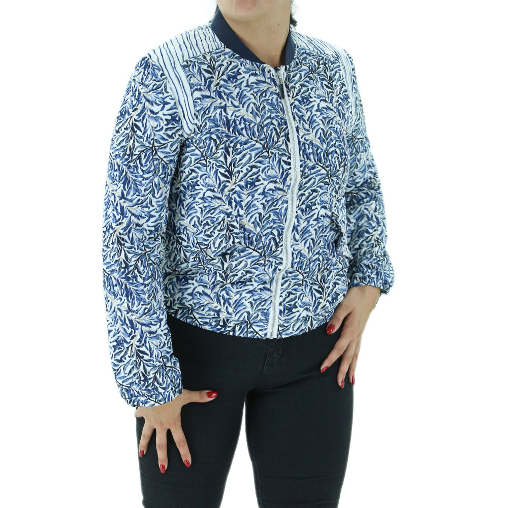 Image for Women's Padded Printed Jacket,White/Navy