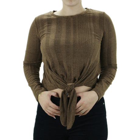 Image for Women's Tie Front Casual Sweater,Brown