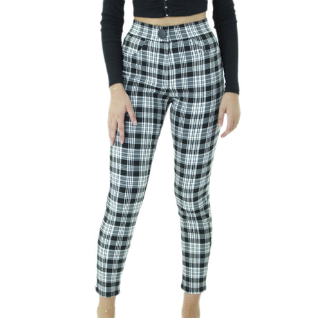 Image for Women's Stretchy Plaid Casual Pant,Black/White