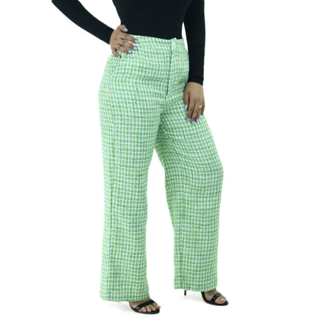 Image for Women's wide leg tweed Pant,White/Green