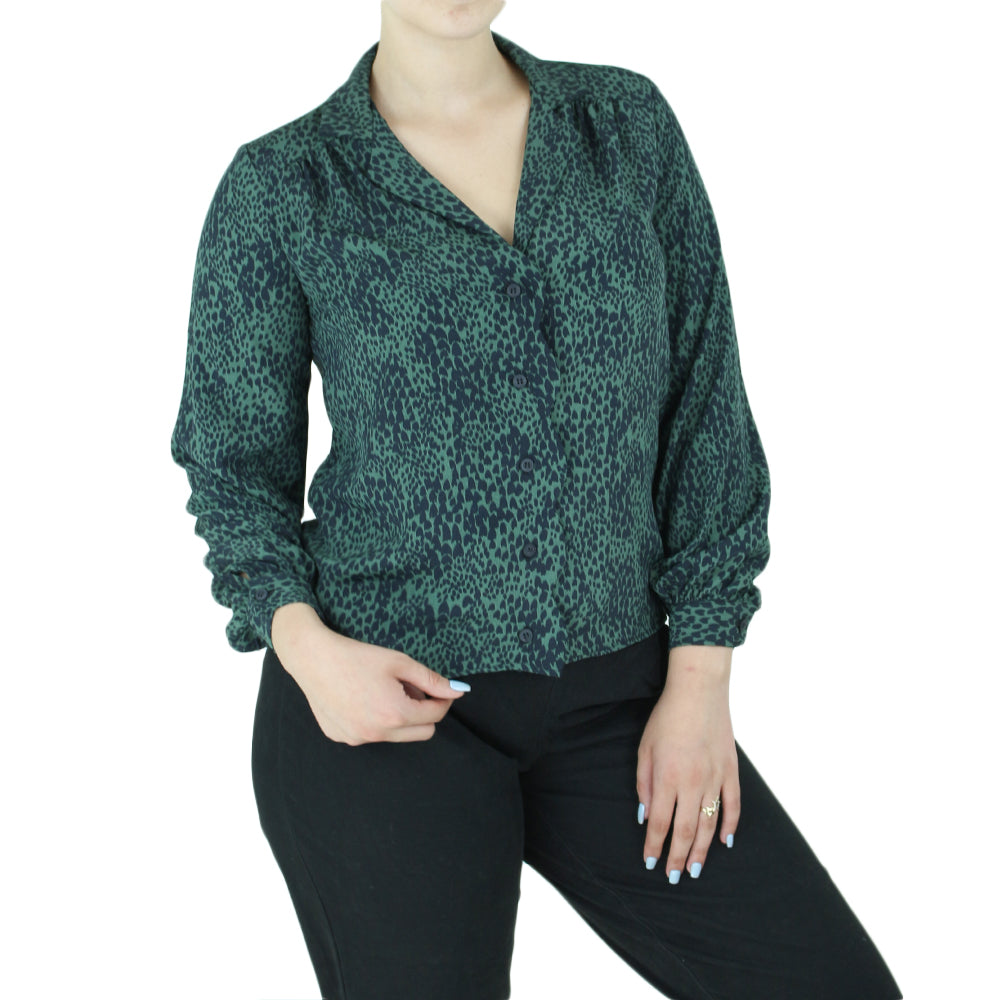 Image for Women's Leopard Print Casual Shirt,Black/Green