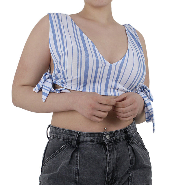 Image for Women's Striped Crop Top,White/Blue