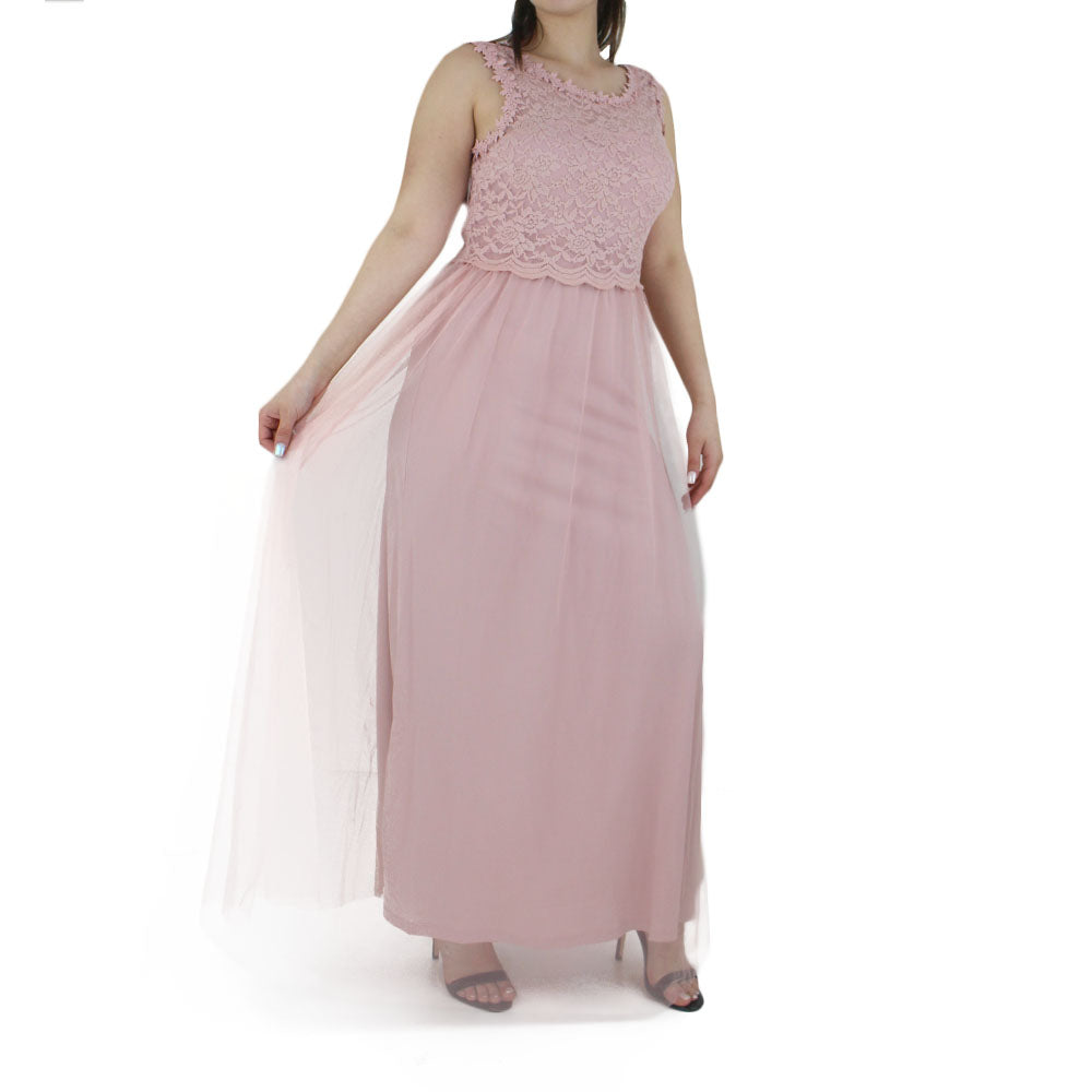 Image for Women's Upper Lace Long Dress,Pink