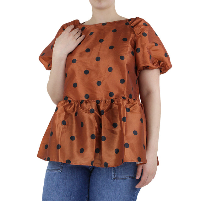 Image for Women's Polka Dots Puff Sleeve Top,Brick