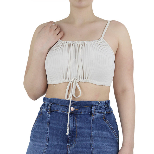 Image for Women's Ribbed Crop Top,Beige