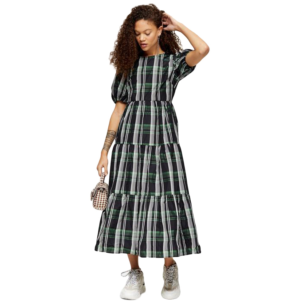 Women's Plaid Ruffle Midi Dress,Multi – All Brands Factory Outlet