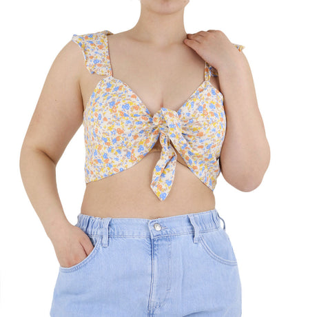 Image for Women's Tie Front Floral Crop Top,Multi