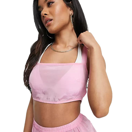 Image for Women's Satin Lace-Up Back Crop Top,Pink