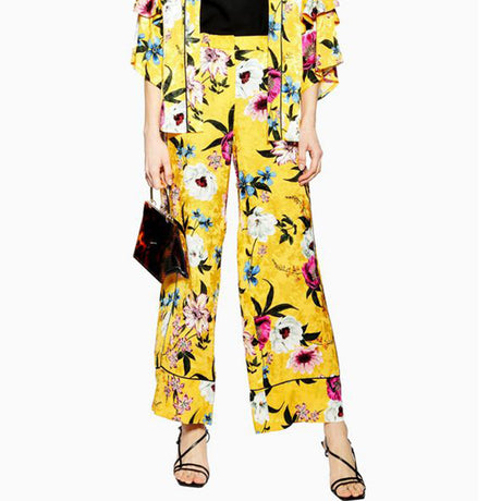 Image for Women's Satin Floral Pant,Yellow