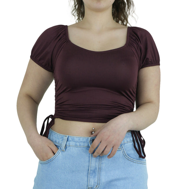 Image for Women's Casual Crop Top,Burgundy