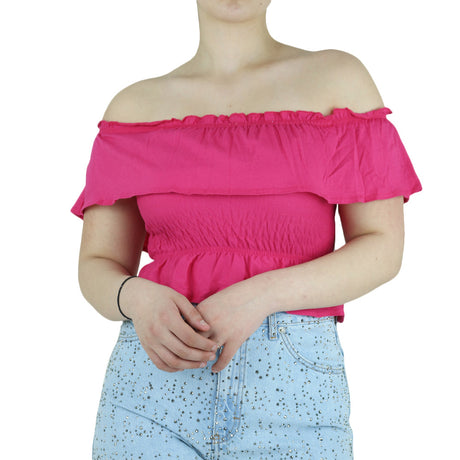 Image for Women's Ruffle Crop Top,Fuchsia