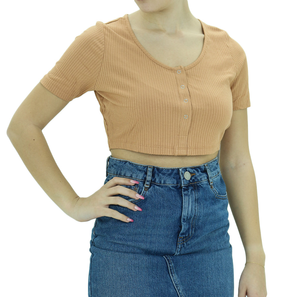 Image for Women's Ribbed Crop Top,Camel