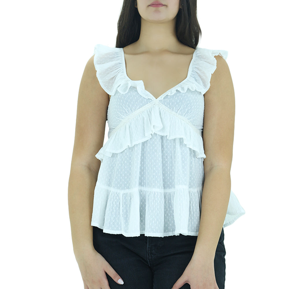 Image for Women's Plain Ruffle Top,White