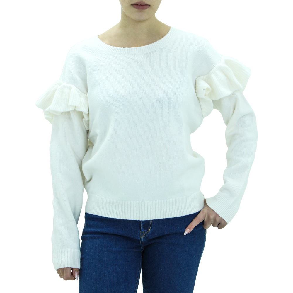 Image for Women's Ruffled Long Sleeve Sweater,White