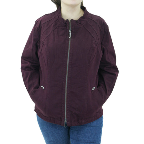 Image for Women's Zipper-Sleeve Denim Jacket,Burgundy