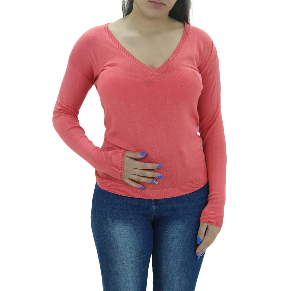 Image for Women's V-neck Plain Sweater,Coral