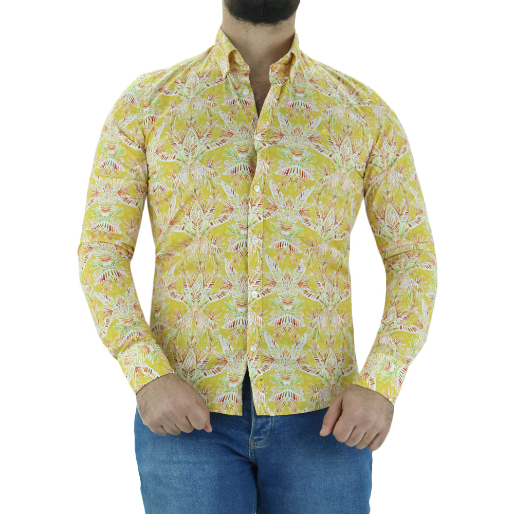 Image for Men's Printed Stretchy Casual Shirt,Yellow