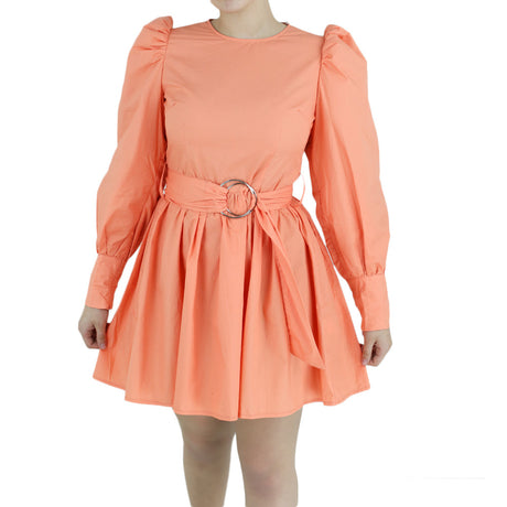 Image for Women's Puff Sleeve Belted Dress,Coral