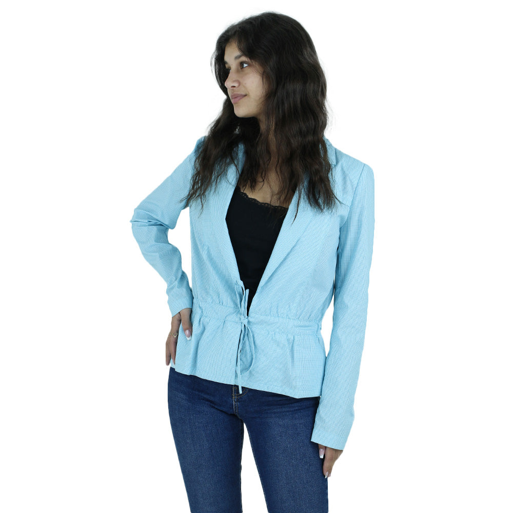 Women s Checkered Blazer Light Blue All Brands Factory Outlet