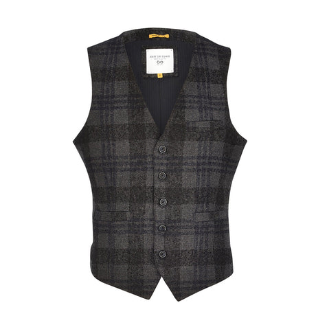 Image for Men's Plaid Wool Suit Vest,Navy/Grey