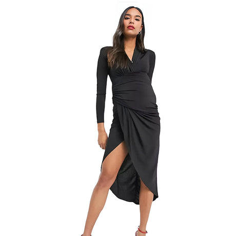 Image for Women's Asymmetric Ruched Maternity Dress,Black