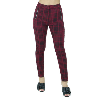 Image for Women's Plaid Stretchy Pant,Burgundy