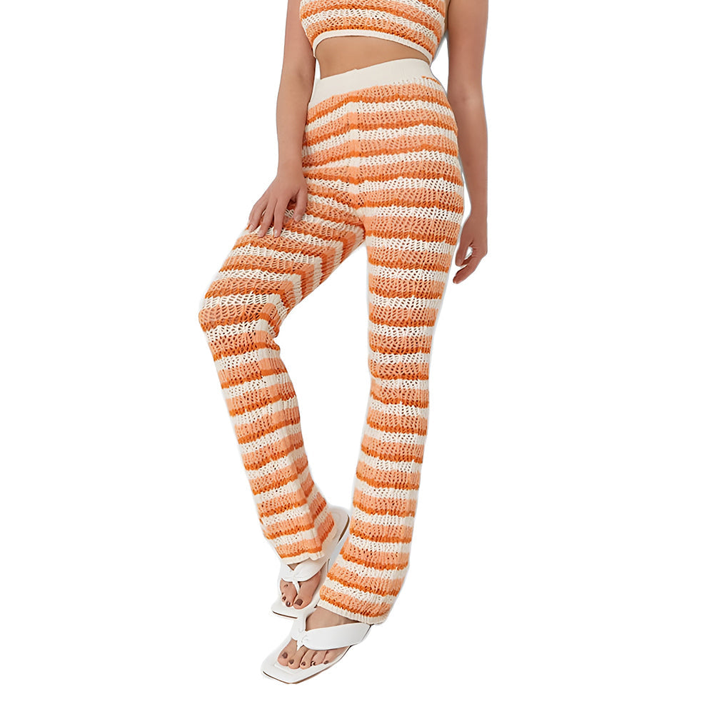 Image for Women's Crochet Striped Pant,Beige/Orange