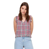 Image for Women's Checkered Fringe Top,Pink/White