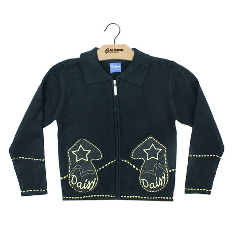 Image for Kids Girl Full-Zip Embroidered Sweater,Black