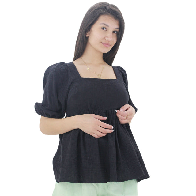 Image for Women's Smocked Casual Top,Black